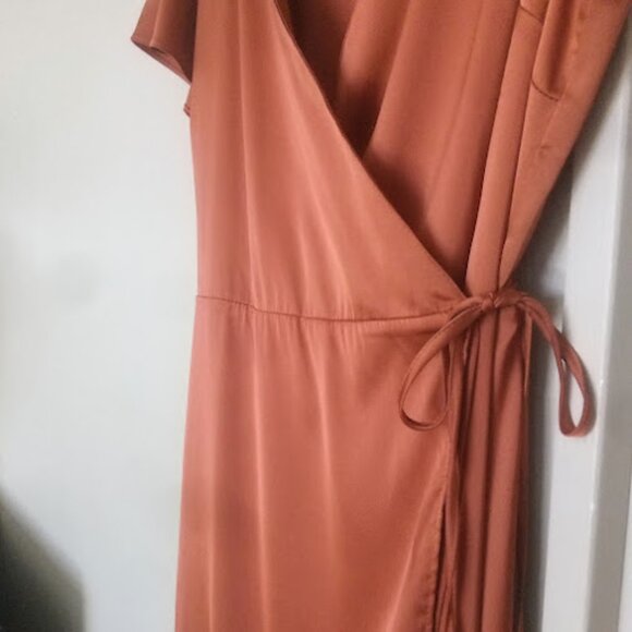 BALTIC BORN | Krystal Satin Wrap Maxi Dress Cinnamon Orange Flutter Sleeve Gown - Picture 5 of 14